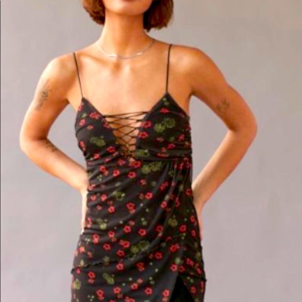 Urban Outfitters black floral lace-up minidress